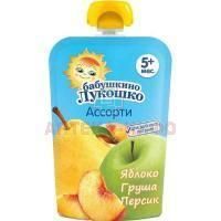 Пюре БАБУШКИНО ЛУКОШКО яблоко/груша/персик (с 5 мес.) 90г Фаустово