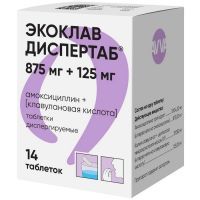 Экоклав Диспертаб таб. дисперг. 875мг+125мг №14 фл. АВВА РУС/Россия