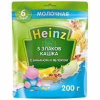 Каша ХАЙНЦ молоко 5 злаков с бананом, яблоком 200г Хайнц