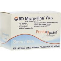 Игла Micro-Fine + с заточкой Pentapoint 31G 0,25х8мм №100 Becton Dickinson/Ирландия
