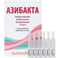 Азибакта фл.(капли глазн.) 15мг/г 0,25г №6 Rompharm Company/Румыния Азибакта фл.(капли глазн.) 15мг/г 0,25г №6 Rompharm Company/Румыния