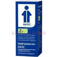 Цефтриаксон-АКОС фл.(пор. д/приг. р-ра д/в/в и в/м введ.) 2г №1 (пач.карт.) Синтез