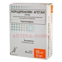 Норадреналин Агетан амп.(конц. д/приг. р-ра д/в/в введ.) 2мг/мл 8мл №10 Laboratoir Aguettant/Франция/Обнинская ХФК