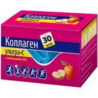Коллаген ультра+С+кальций D3 пак.(пор.) 8г №30 (яблоко) Алина Фарма